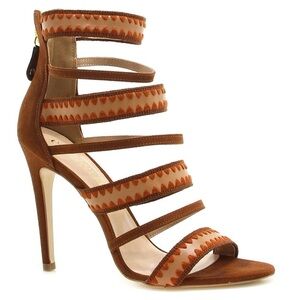 Norah Brown Strappy High Heel Sandals, Size 7